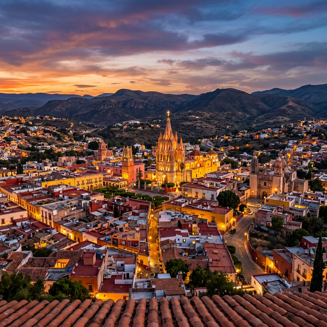 Vista aérea de San Miguel de Allende con la Parroquia